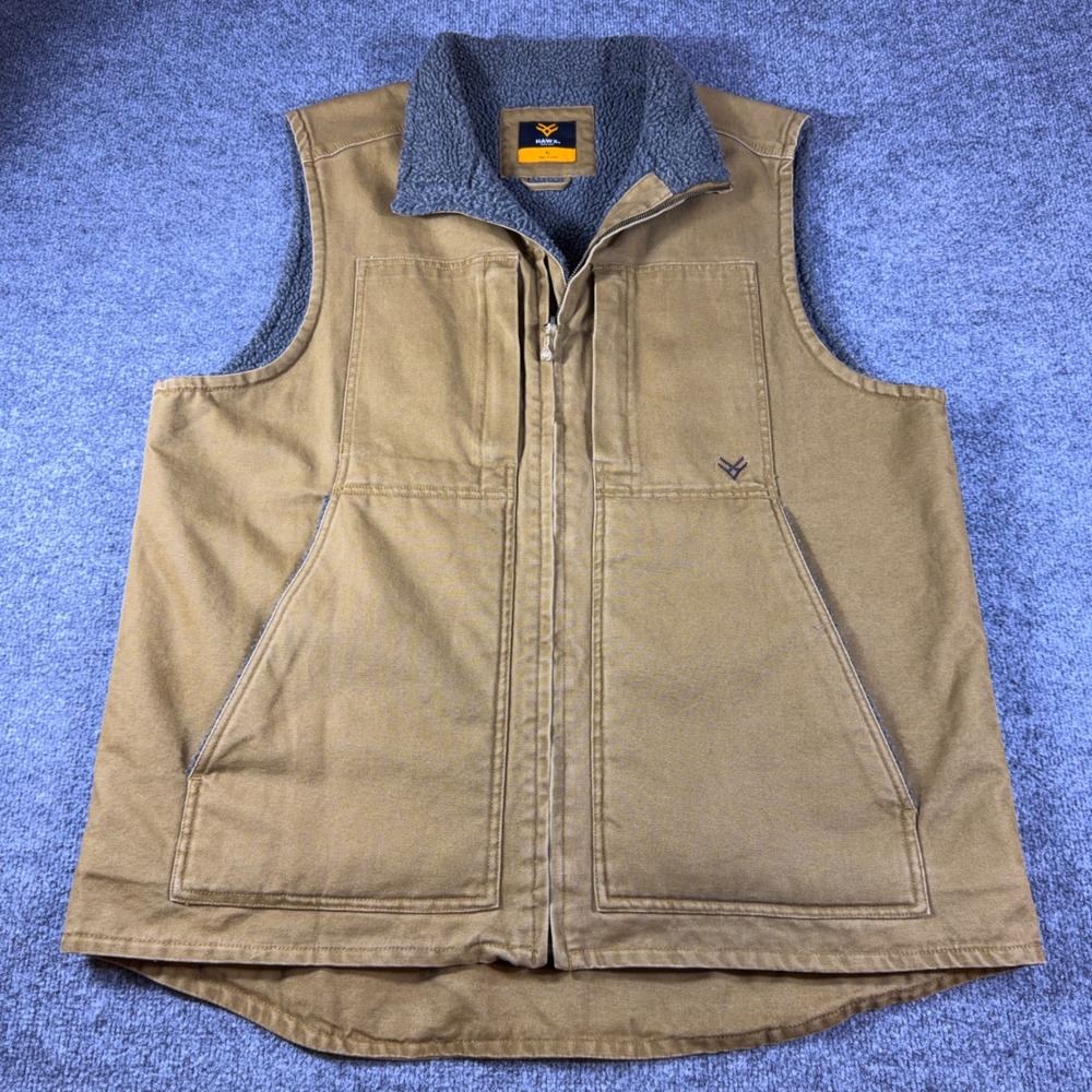 Hawx Work Gear Mens XL Tan Canvas Sherpa Lined Utility Vest Full Zip
